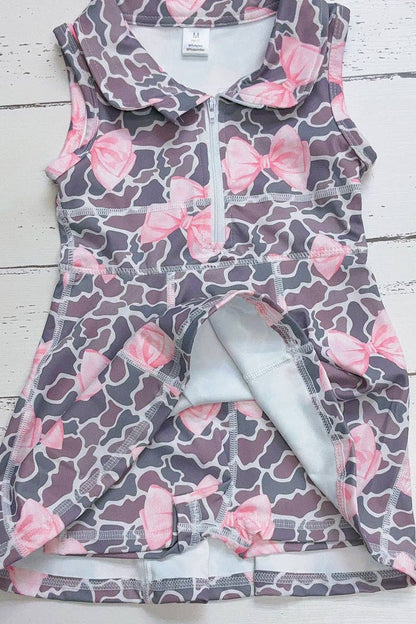 Coquette camouflage printed HI-Performance activewear dress w/under shorts attached. GSD013013-SOL