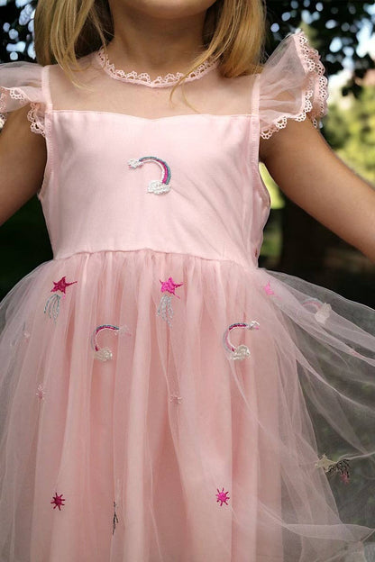 Unicorn & embroidered rainbow tulle dress. DRG251423028 JEANN