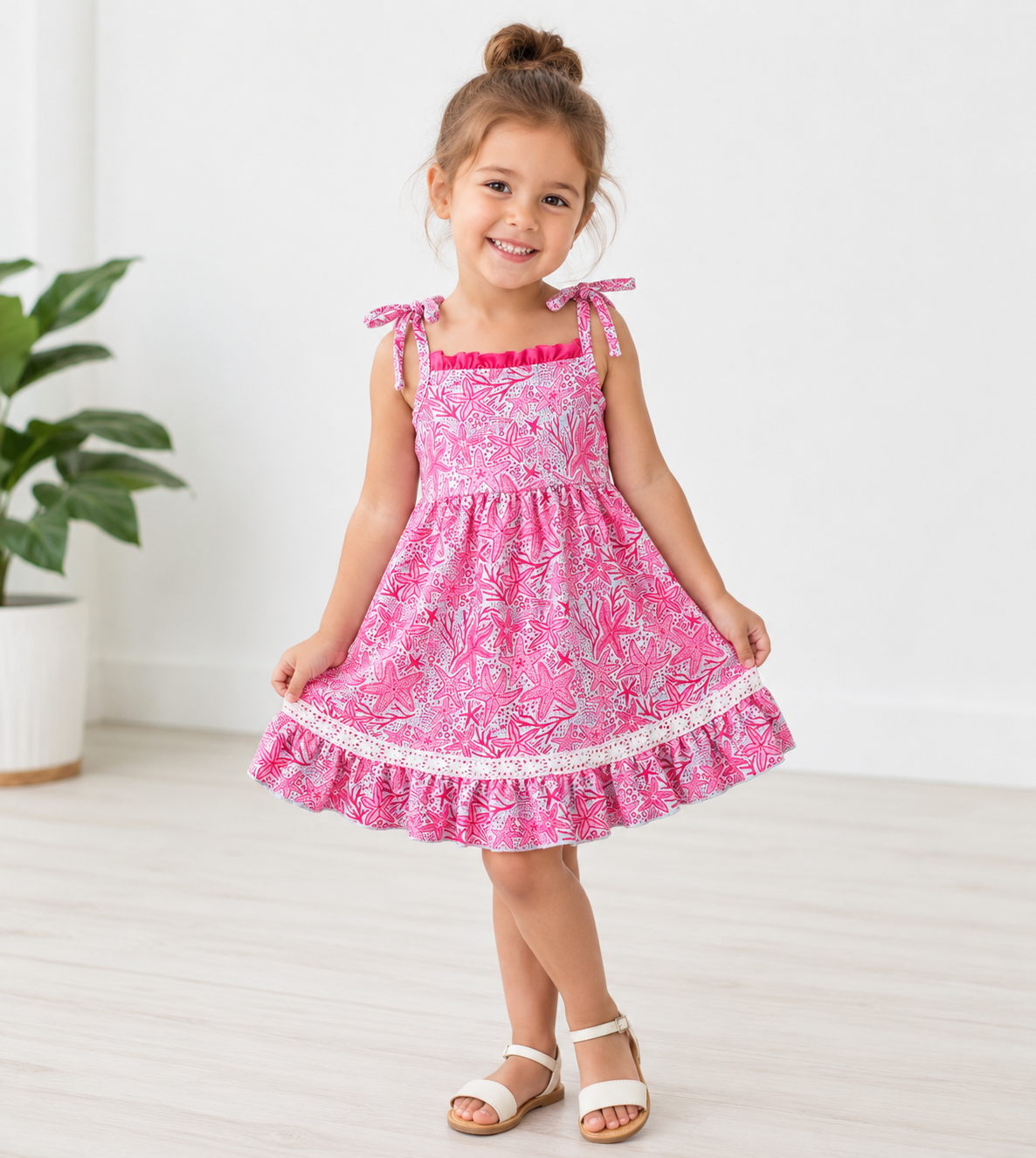 Pink Starfish Tie-Strap Dress