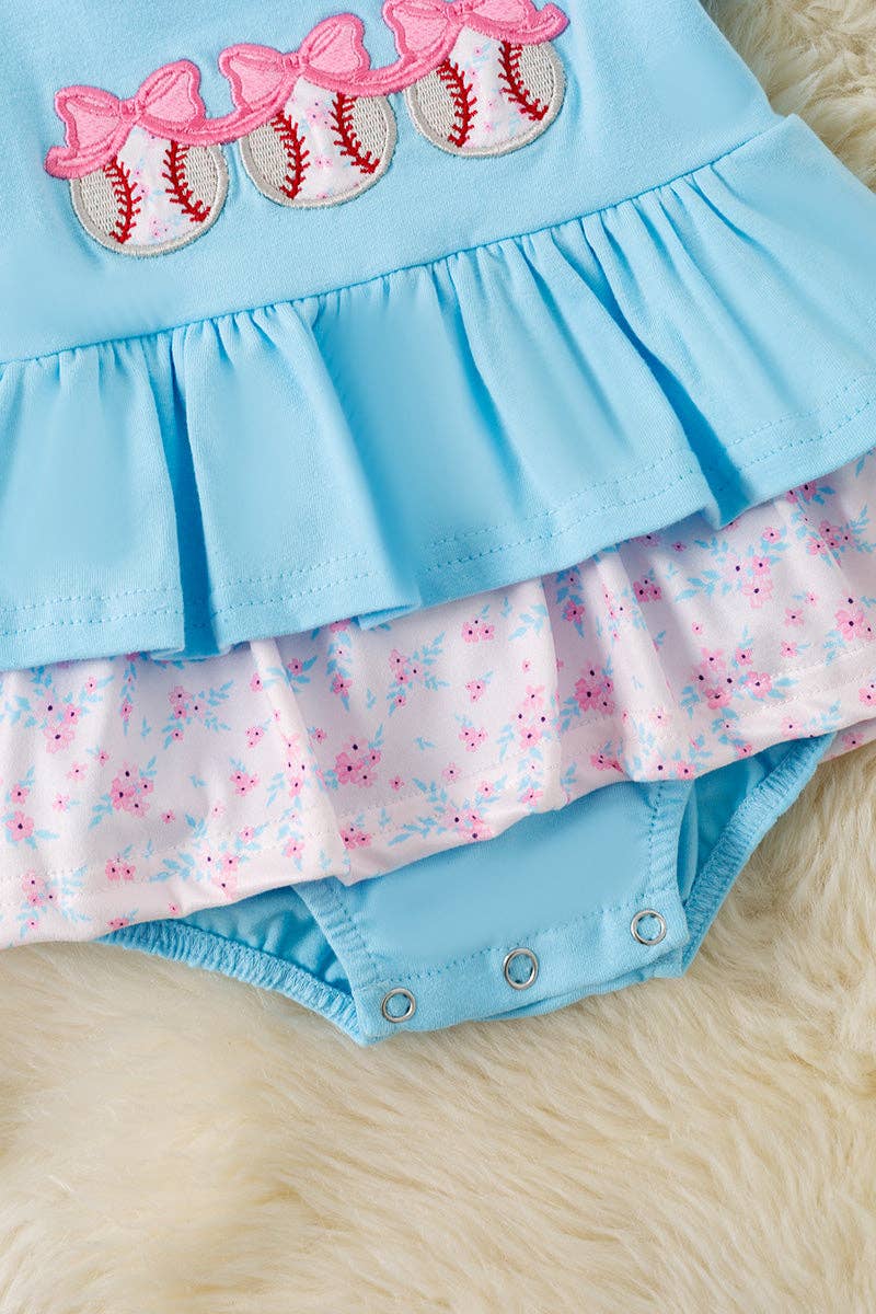 Baseball applique on lt. blue baby bodysuit. RPG60324 JEAN