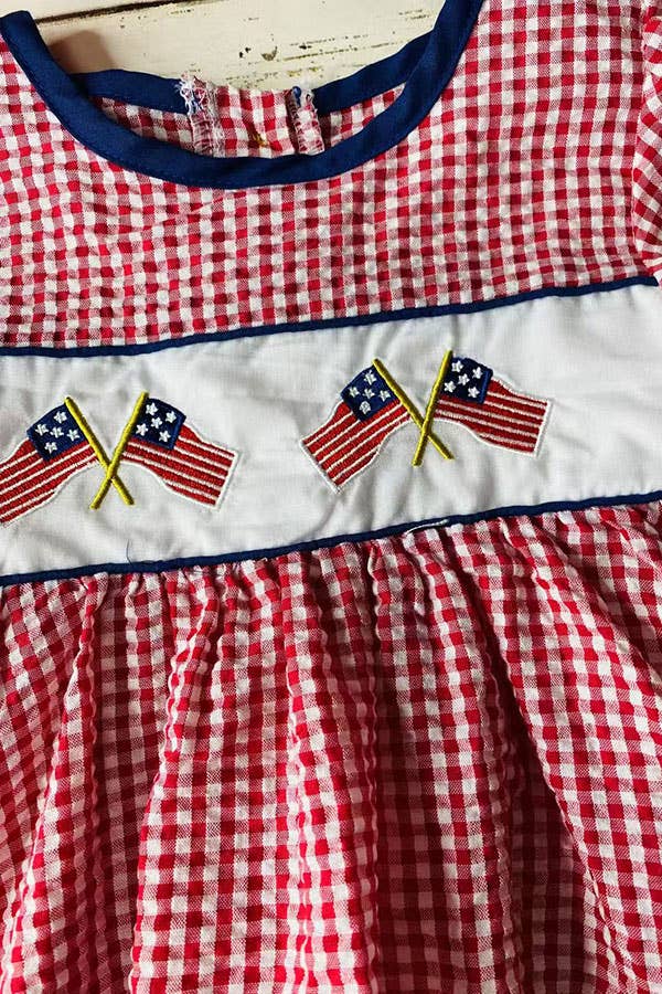 4th July USA Flag embroidery girls dress DLH1114-2