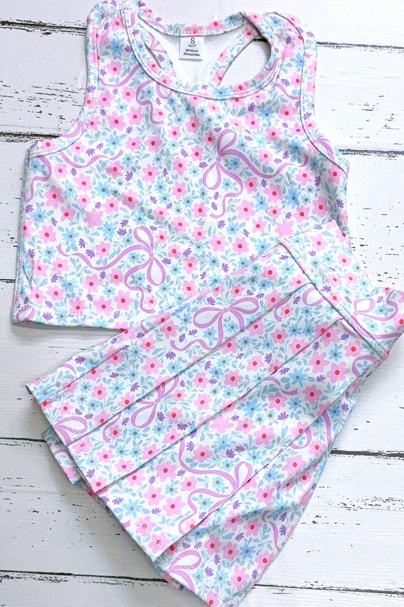 Patel floral & coquette bow printed crop top and pleaded skort. GSD013004-AMY