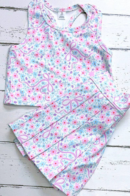Patel floral & coquette bow printed crop top and pleaded skort. GSD013004-AMY