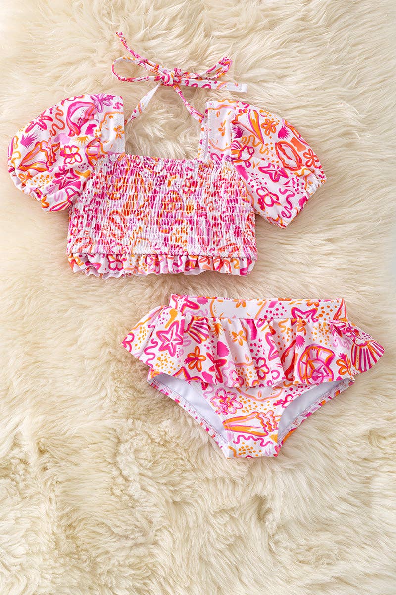 Fuchsia & Orange 2 piece set swimsuit. SWG60140 AMY