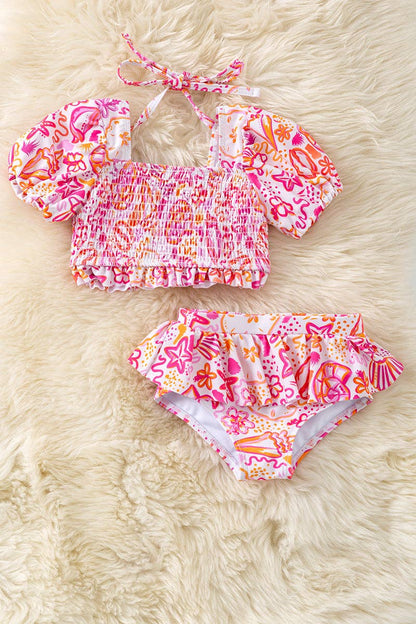 Fuchsia & Orange 2 piece set swimsuit. SWG60140 AMY