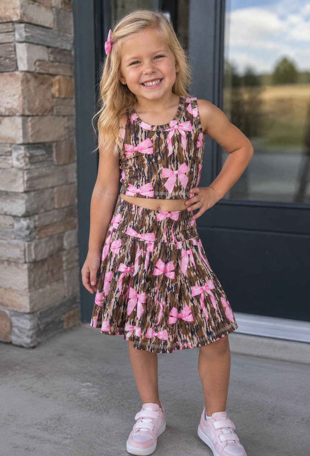 Pink Bow Camo Athletic Set