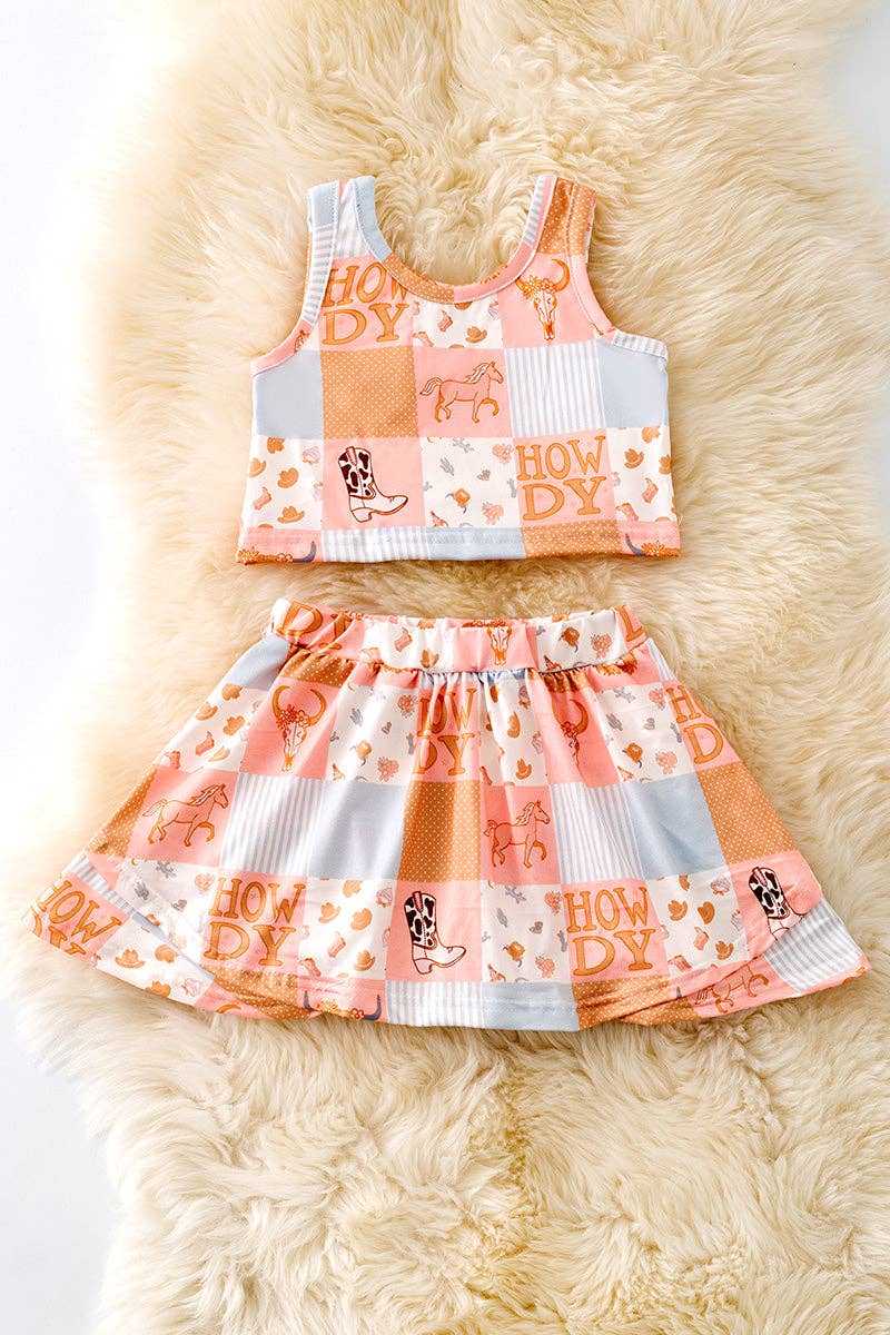 "Howdy" Western printed girls skort set. OFG50889 Jean