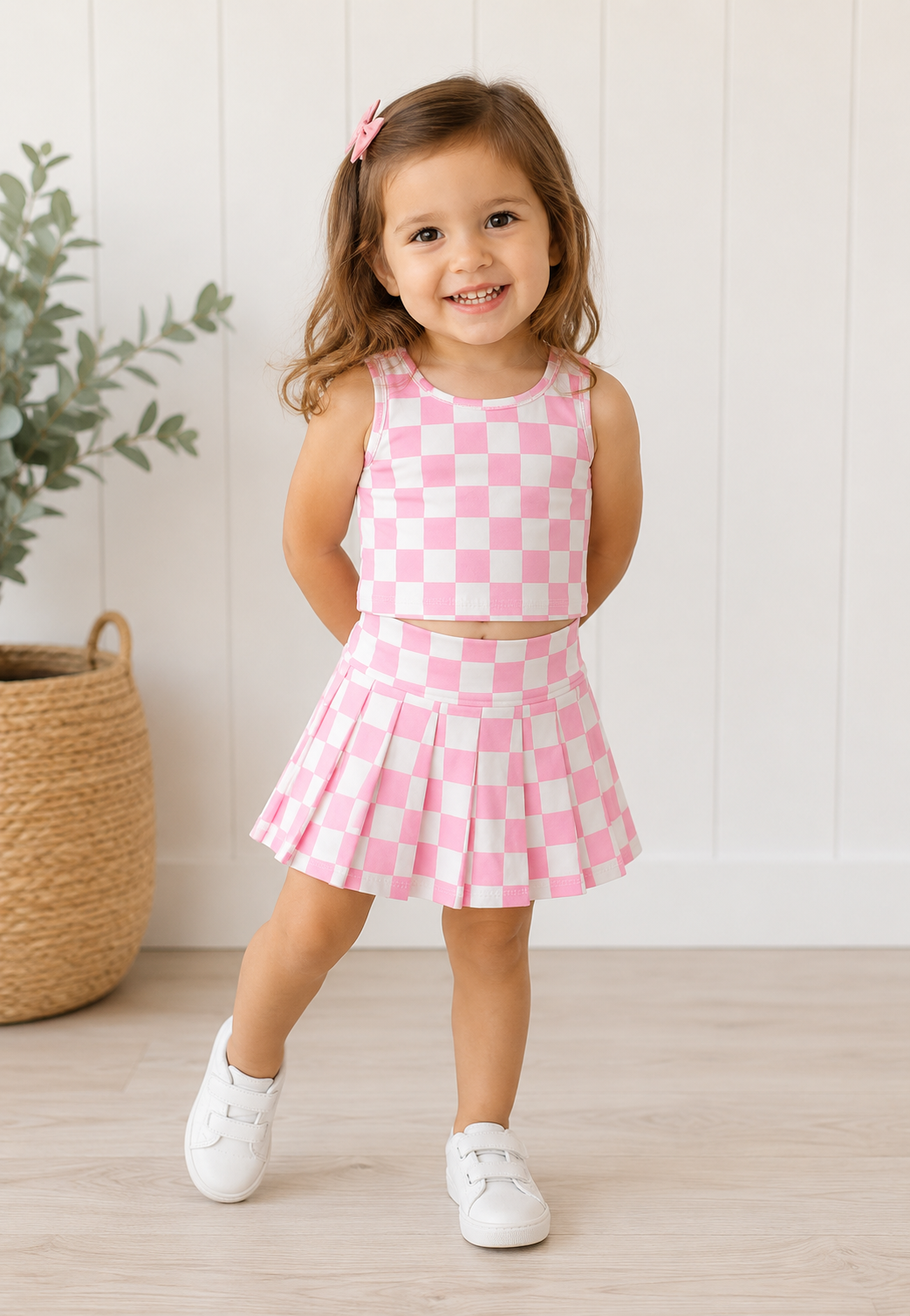 Pink Checkered Skort Set