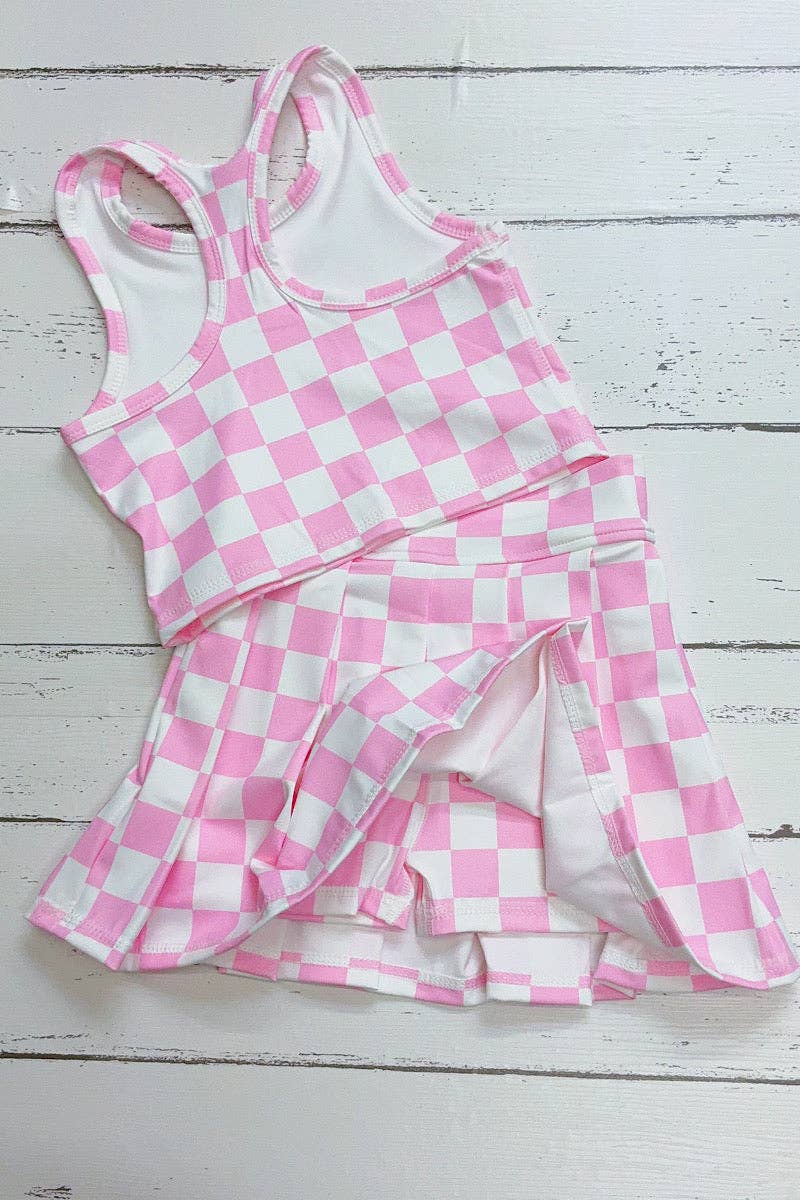 Lt. Pink & white checker printed crop top and skort. SR11271