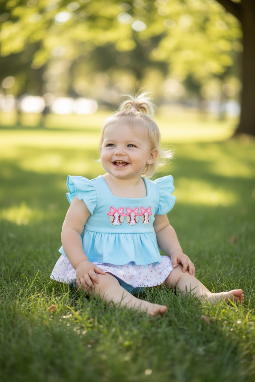 Baseball applique on lt. blue baby bodysuit. RPG60324 JEAN
