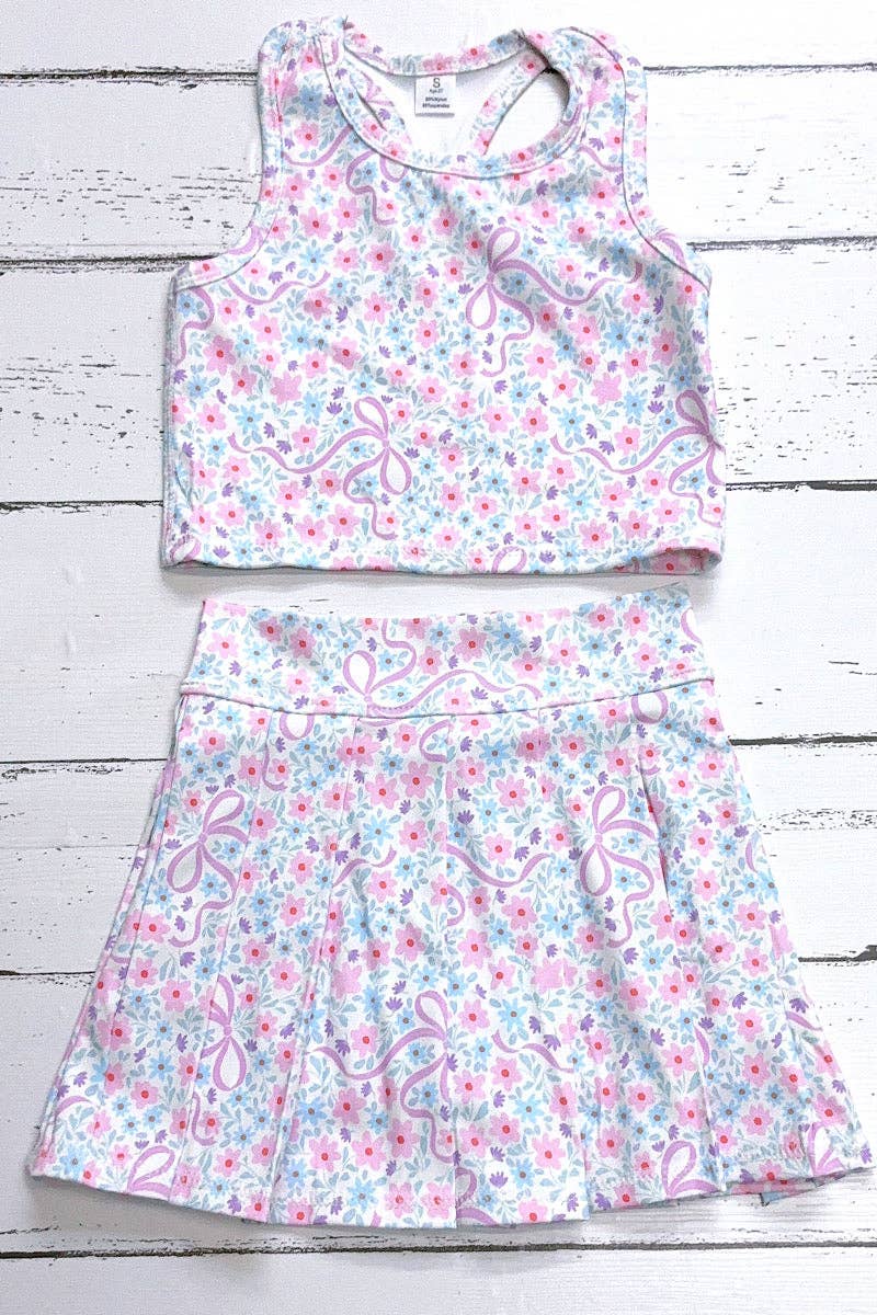 Patel floral & coquette bow printed crop top and pleaded skort. GSD013004-AMY