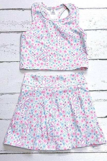 Patel floral & coquette bow printed crop top and pleaded skort. GSD013004-AMY