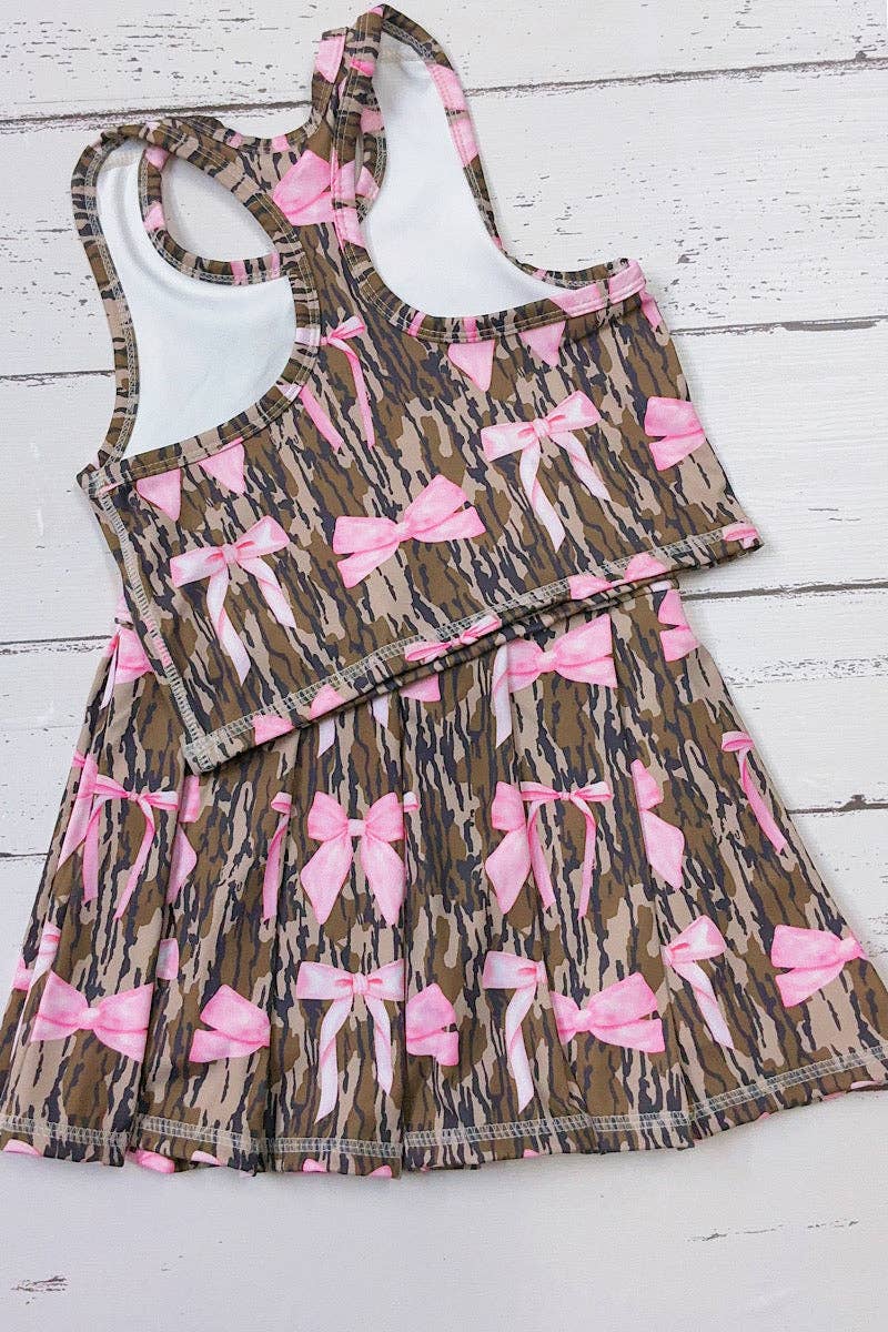 Camouflage coquette bow printed crop top & skort. GSD013005-AMY