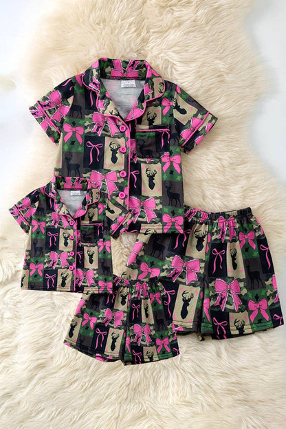 Camouflage & coquette bow printed women pajamas. PJW60026 SOL