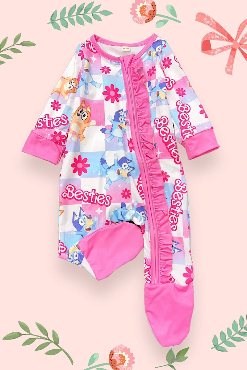 CHECKERED CHARACTER PRINTED BABY BODYSUIT. LR041201-SOL