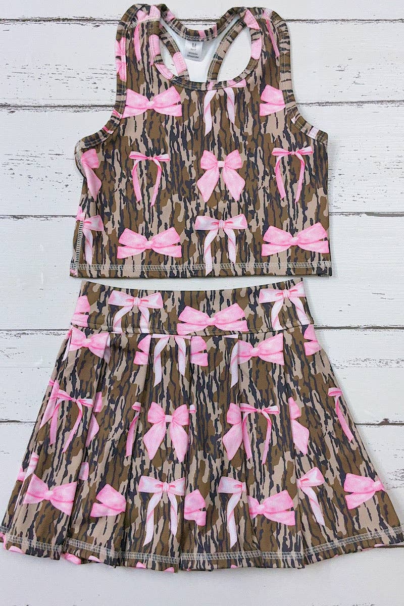 Camouflage coquette bow printed crop top & skort. GSD013005-AMY
