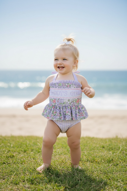 Daddy's Girl" Purple ditsy floral swimsuit. SWG60071 SOL