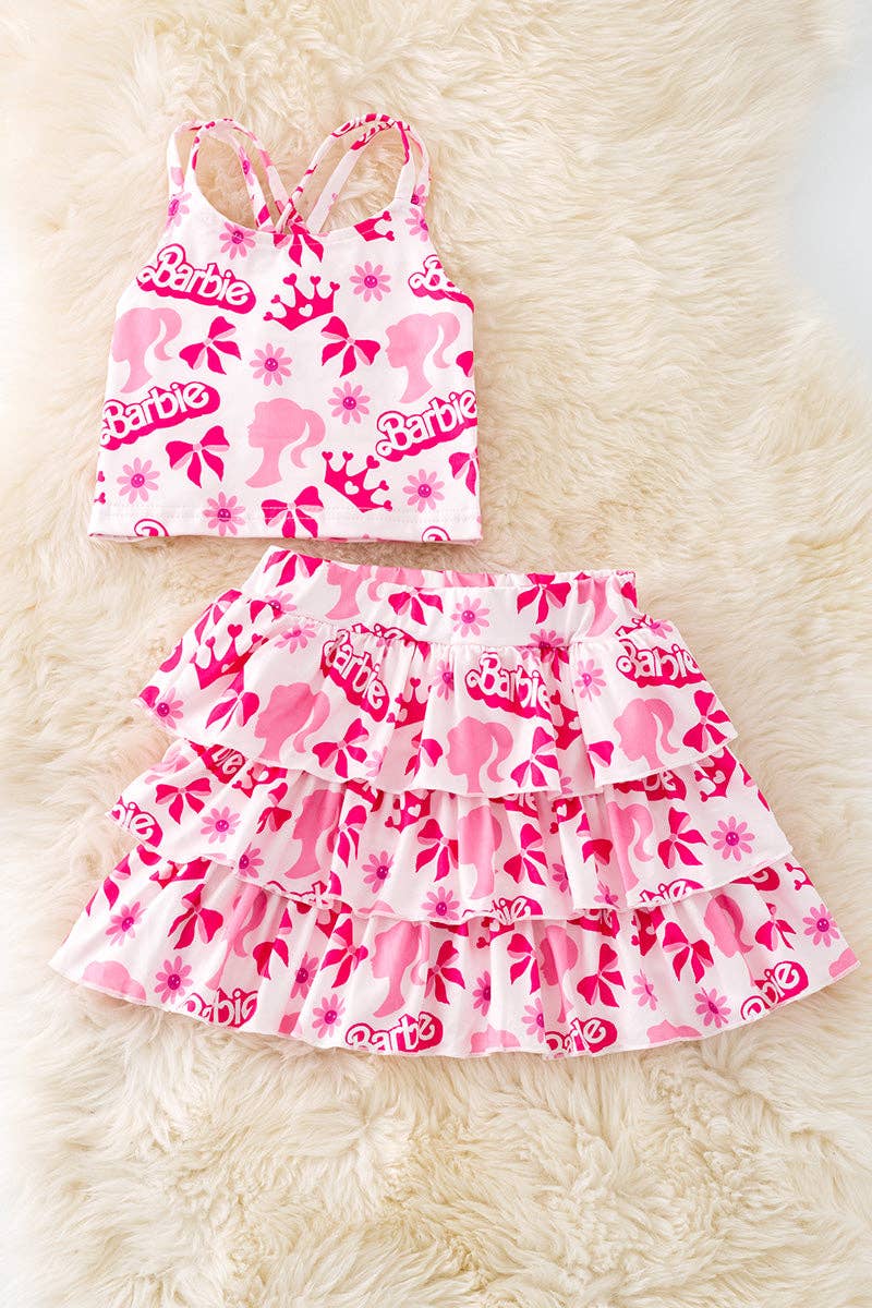 Barb*e top & skort with 3 layer ruffle hem. OFG50886 SOL