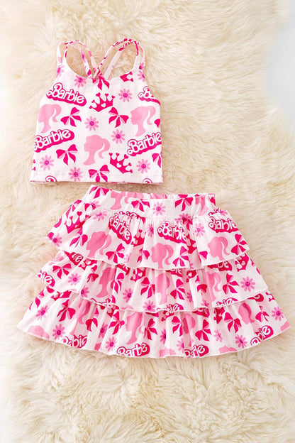 Barb*e top & skort with 3 layer ruffle hem. OFG50886 SOL