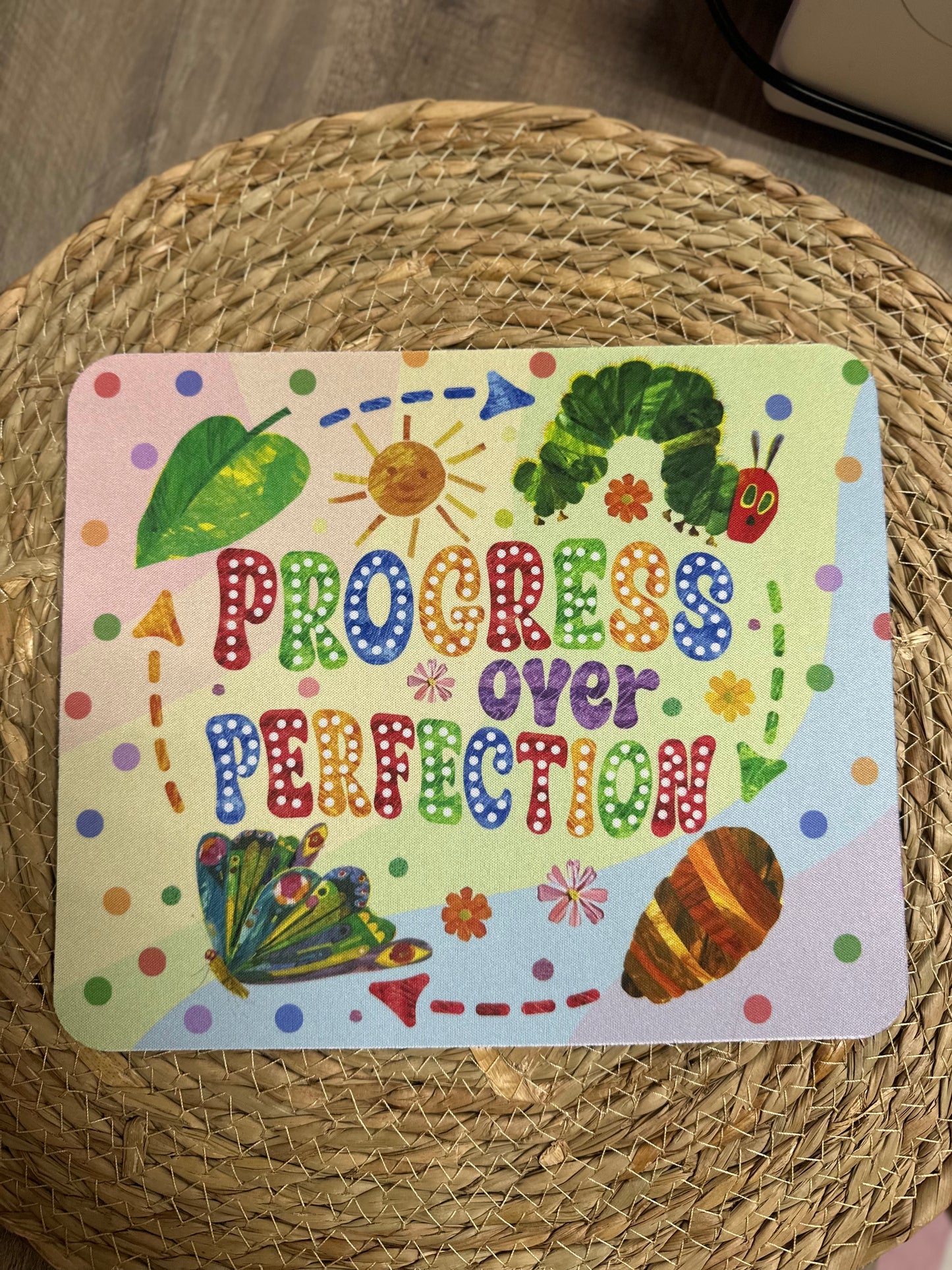 Progress over perfection mouse pad