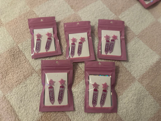 Pink teach pencil earrings